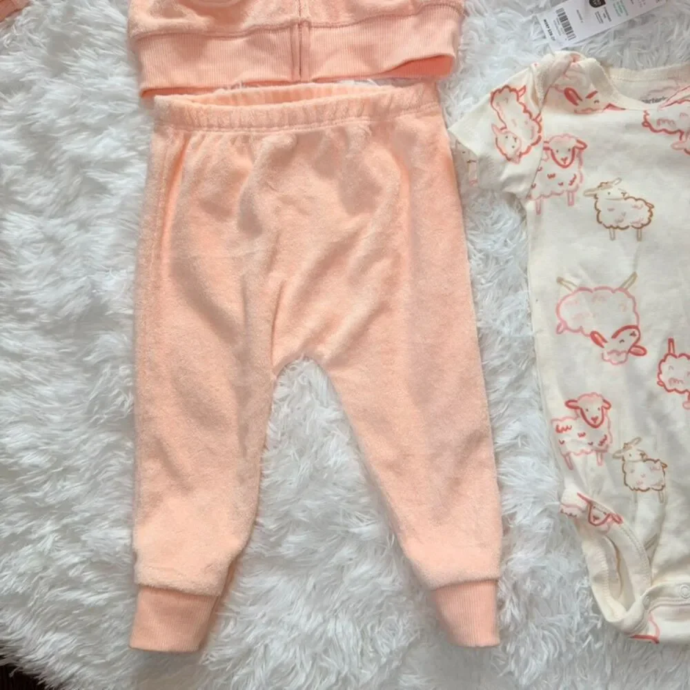NWT Baby Outfit Set 12M Pink Hoodie Pants Onesie 3 Piece - Picture 4 of 8